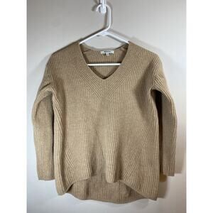 Madewell Merino Wool Sweater Womens Tan Ribbed V Neck Long Sleeve Pullover Sz XS